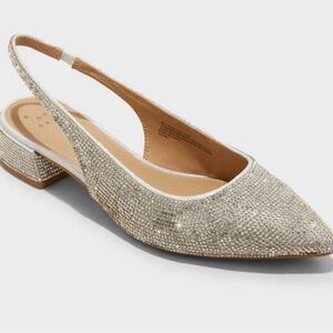 NEW Women's Elle Rhinestone Slingback Pointed Toe Pumps - A New Day Silver 7.5